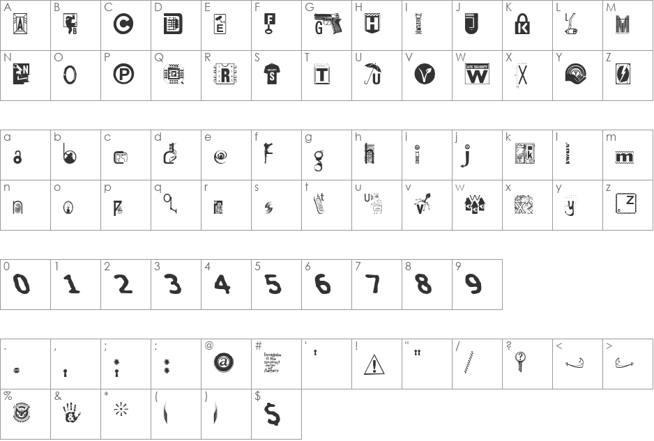 Insecurity font character map preview