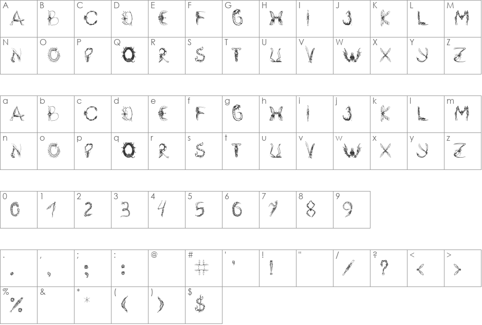 Insektofobiya font character map preview