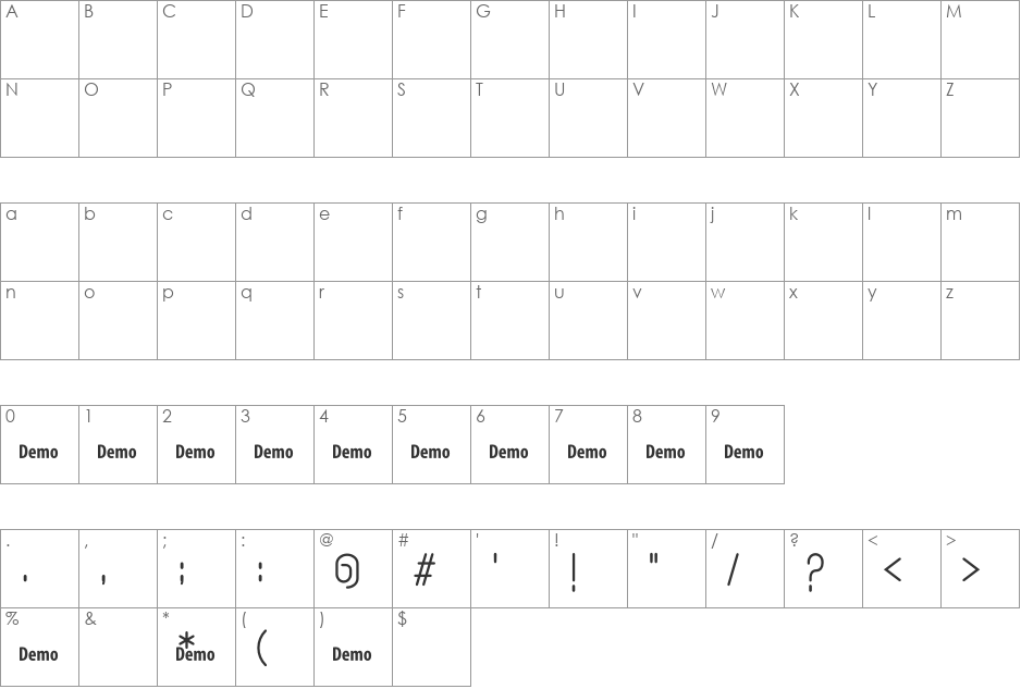 Inseyab - Demo font character map preview