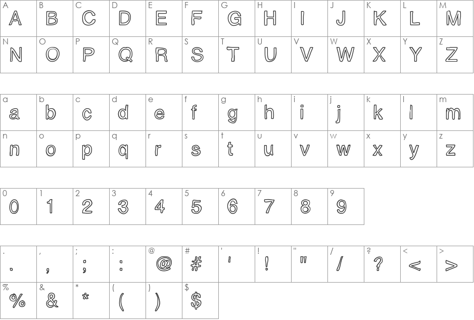 InsideOutside font character map preview