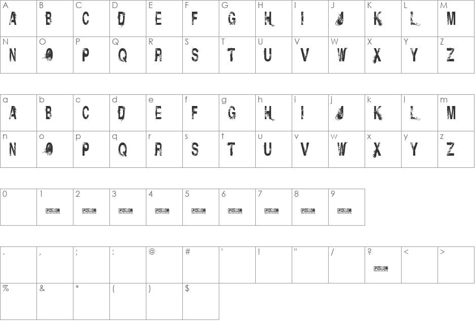 Insolent_Bastards font character map preview