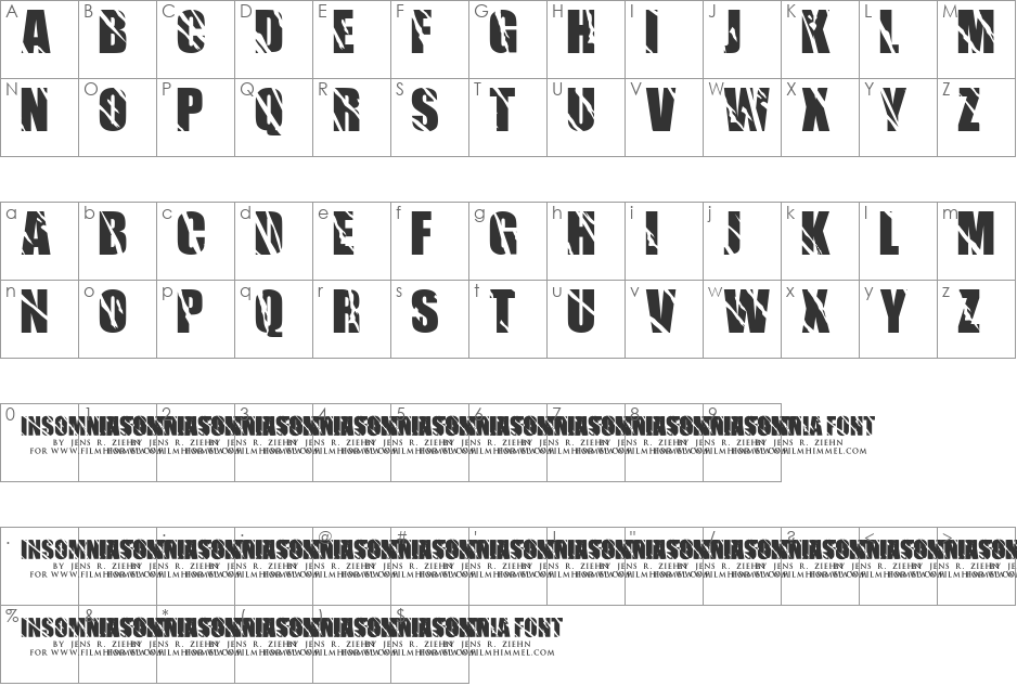 Insomnia font character map preview