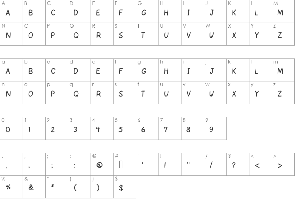 Insomniac Comic Font font character map preview