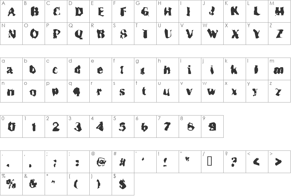 Inspector 39 font character map preview