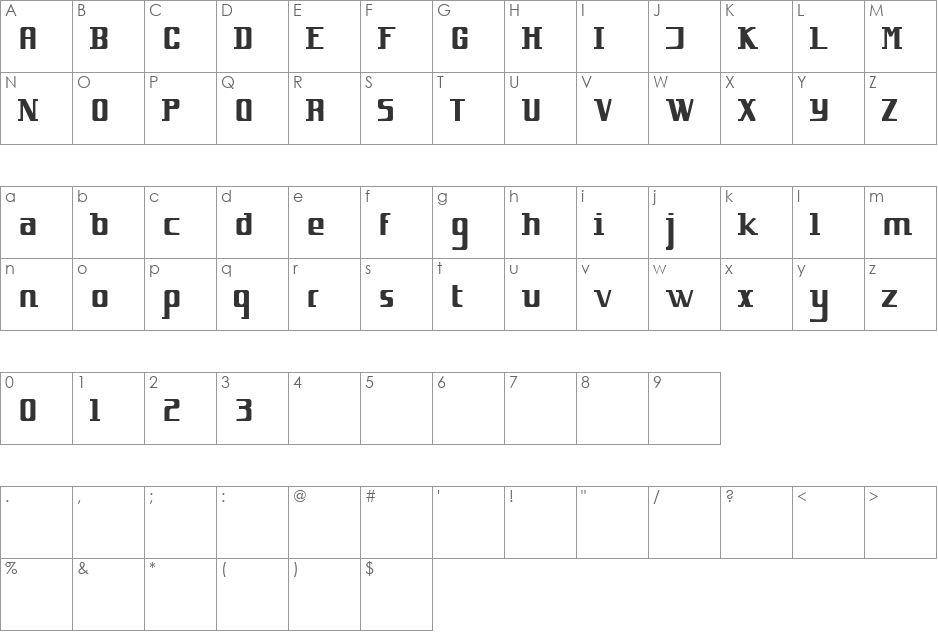 Inspiration font character map preview