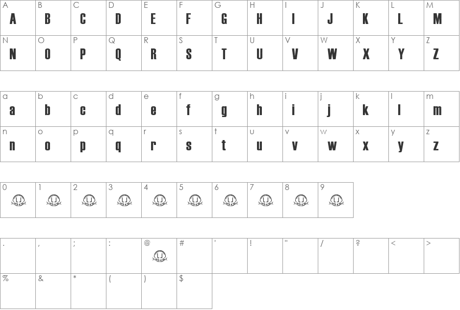 Instinto font character map preview