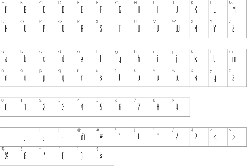 Institution font character map preview