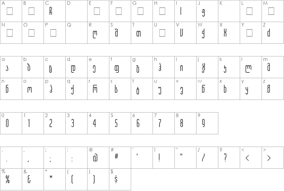 Institution Georgian font character map preview