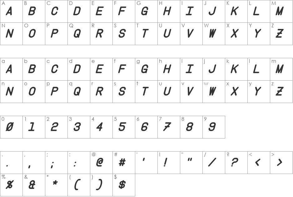 Instruction font character map preview