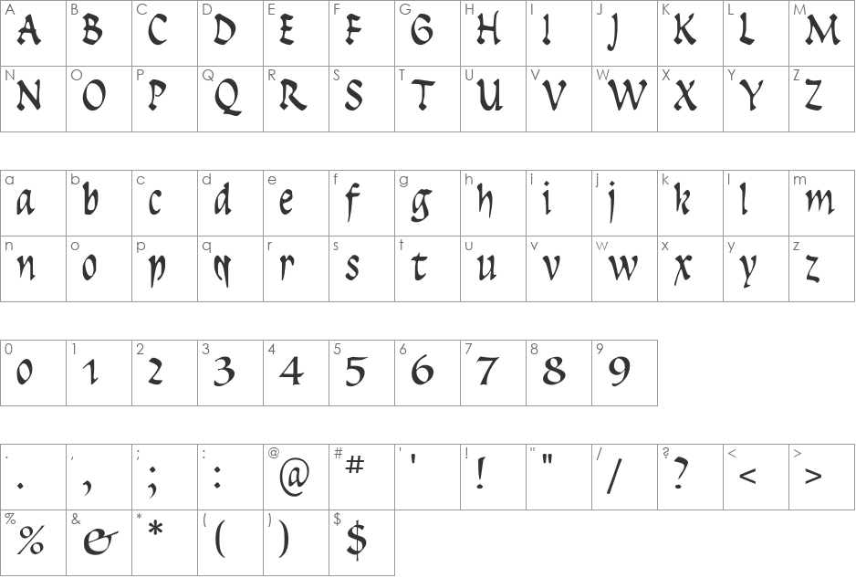 Insula font character map preview