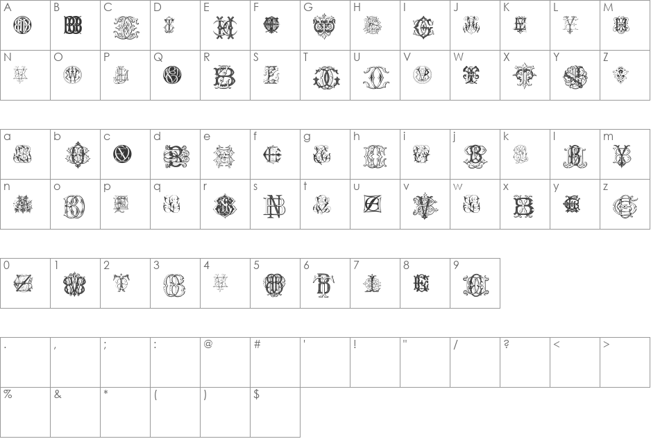 Intellecta Monograms Random Samples Eleven font character map preview