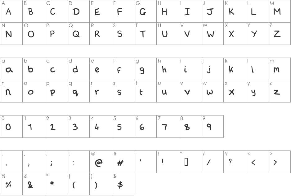 ArminsFrozenPeas font character map preview