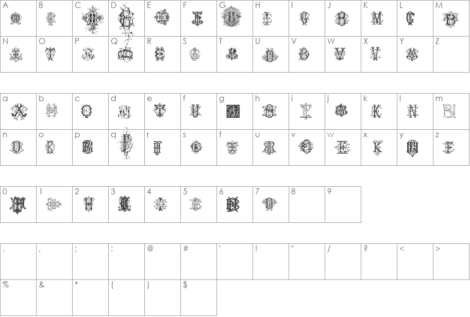 Intellecta Monograms Random Samples Four font character map preview