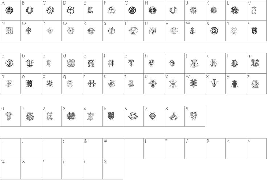 Intellecta Monograms Random Samples Twelve font character map preview