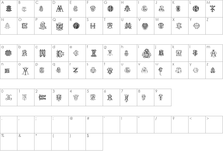 Intellecta Monograms Random Samples Two font character map preview