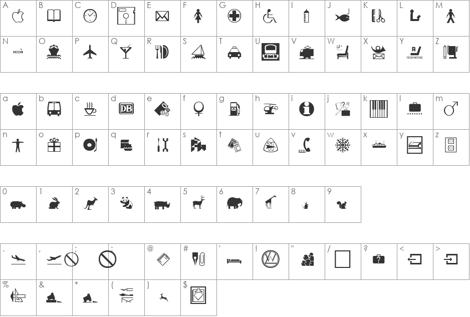 Inter font character map preview