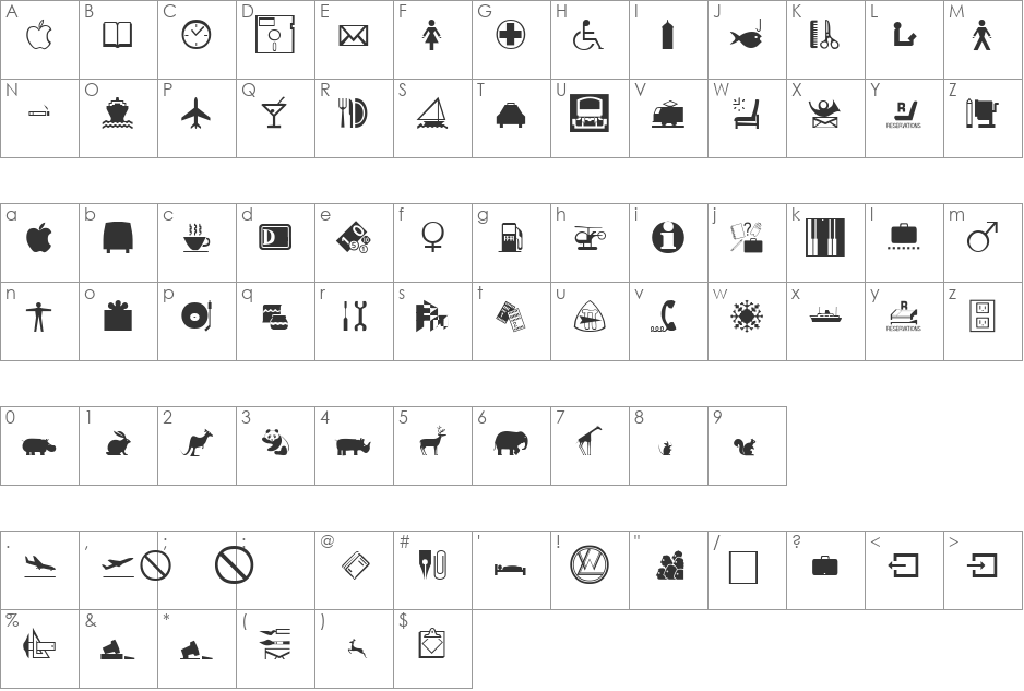 Inter font character map preview