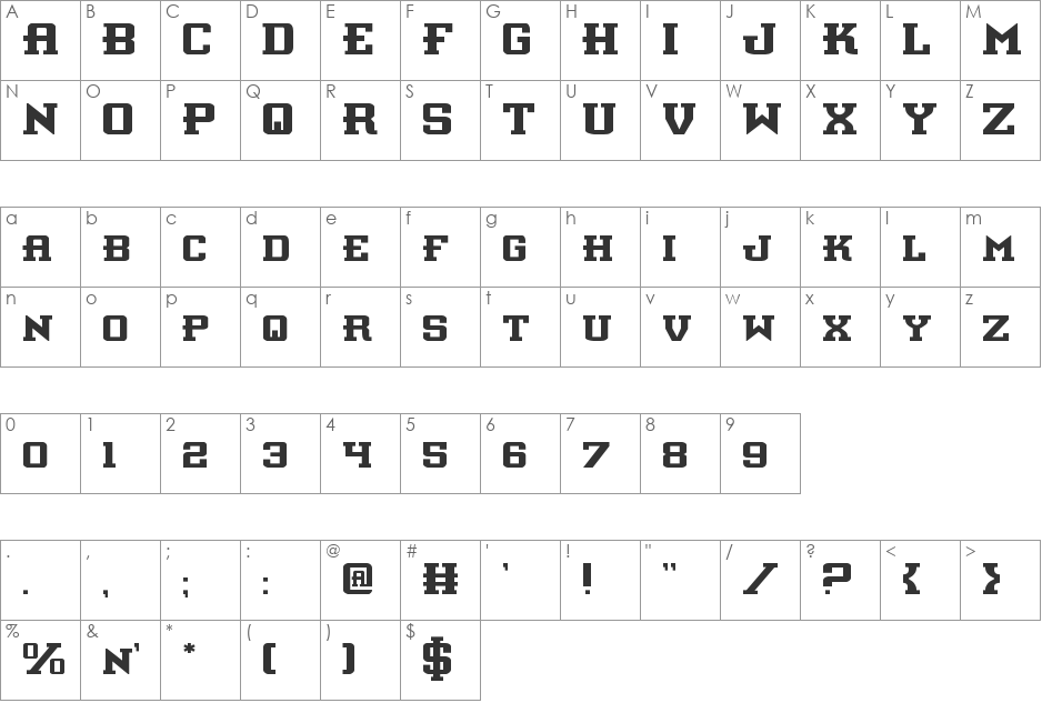 Interceptor font character map preview