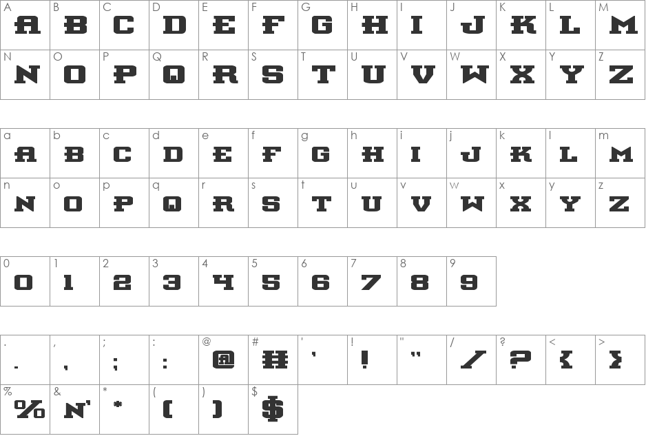 Interceptor Bold Expanded font character map preview