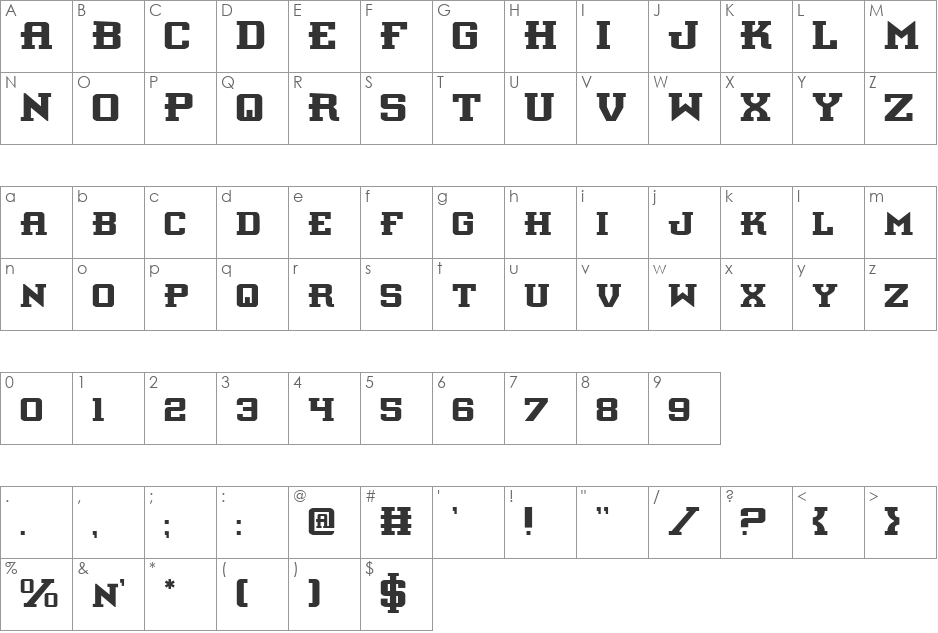 Interceptor Shadow Italic font character map preview