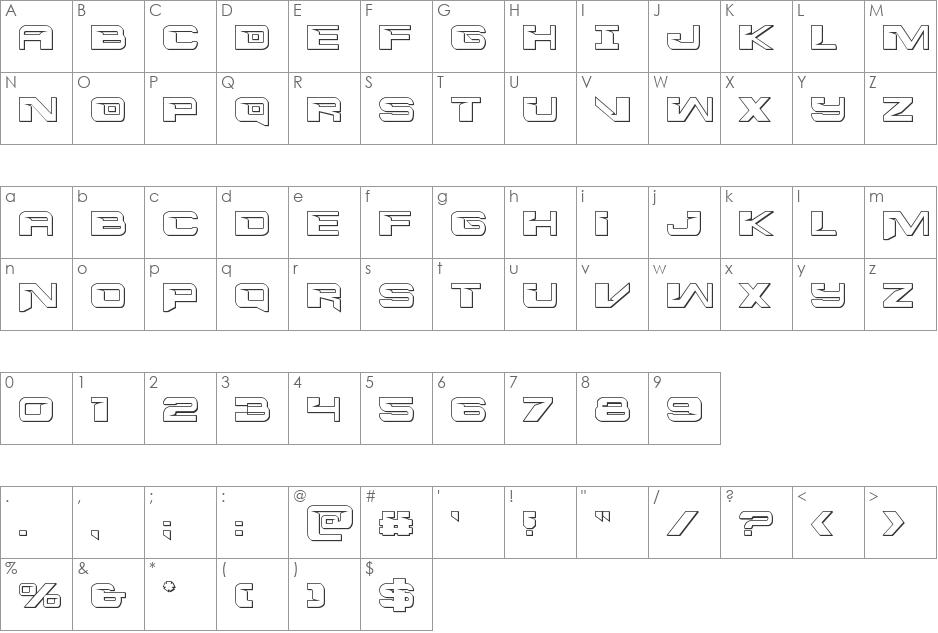 Interdiction 3D font character map preview