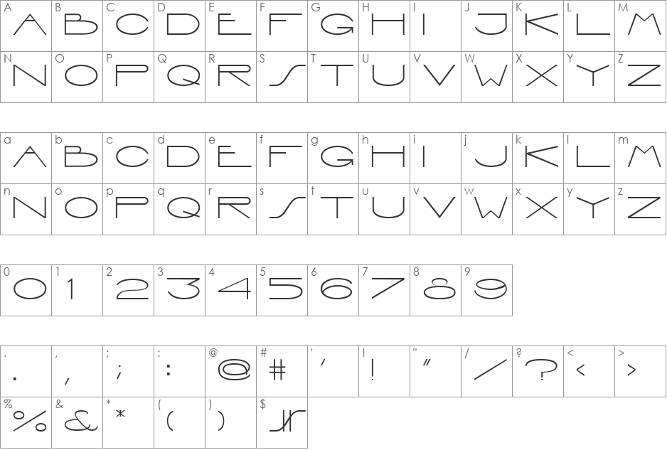 Interdimensional font character map preview