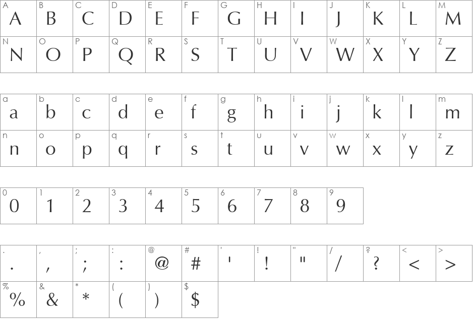 Interface SSi font character map preview