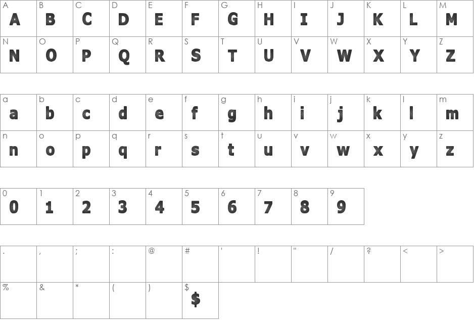 InterFade font character map preview