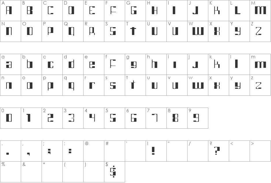 intergalatic font character map preview