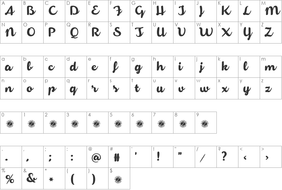 Armonioso font character map preview