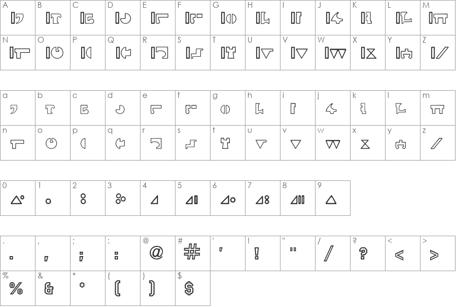 Interlac Hollow by BluePanther font character map preview