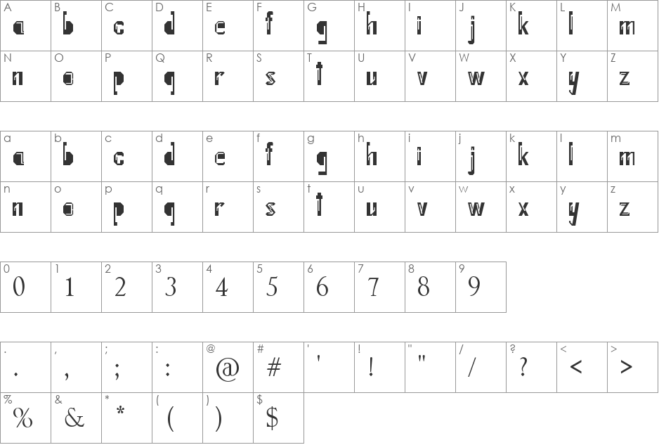 Internal Fratture font character map preview
