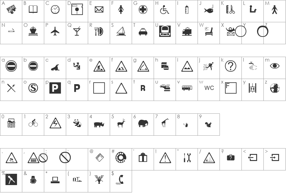 International font character map preview