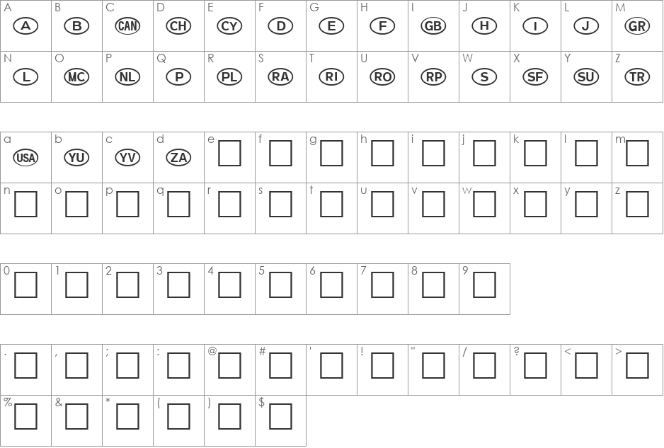 International Icons B font character map preview