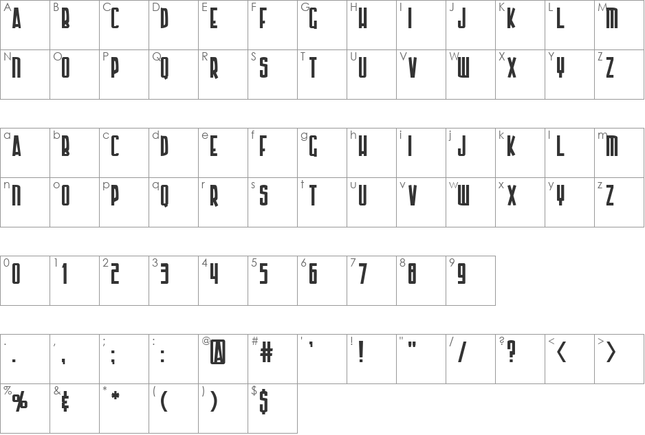 Armor Piercing font character map preview