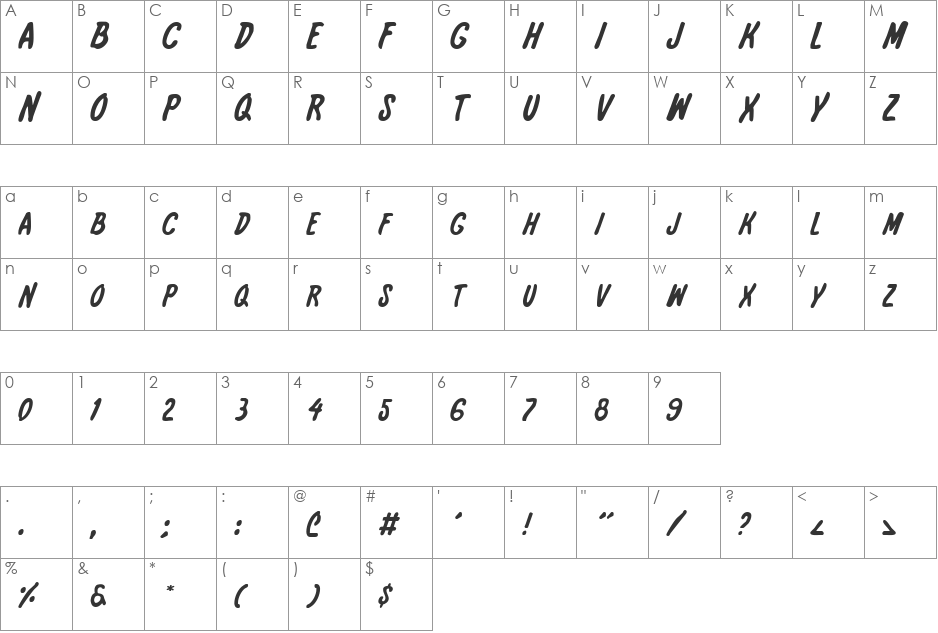 International Super Hero font character map preview