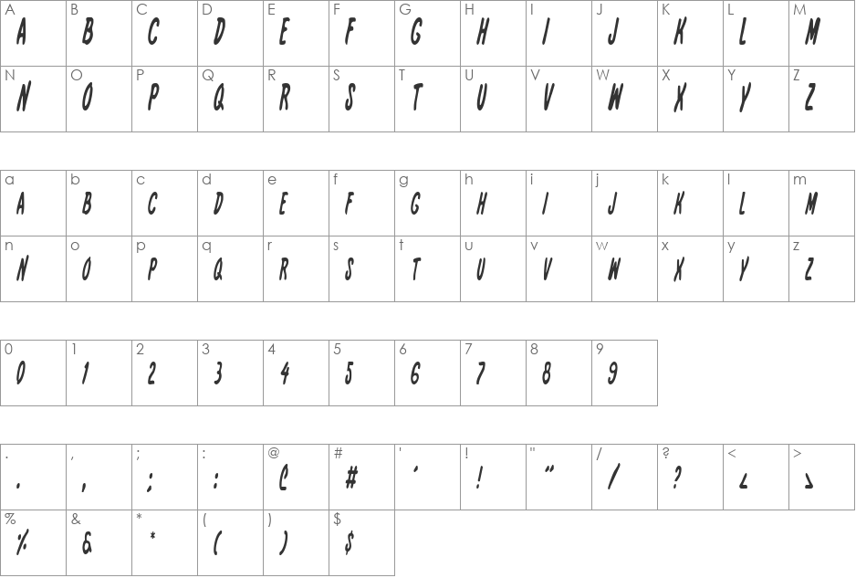 International Super Hero Cond font character map preview