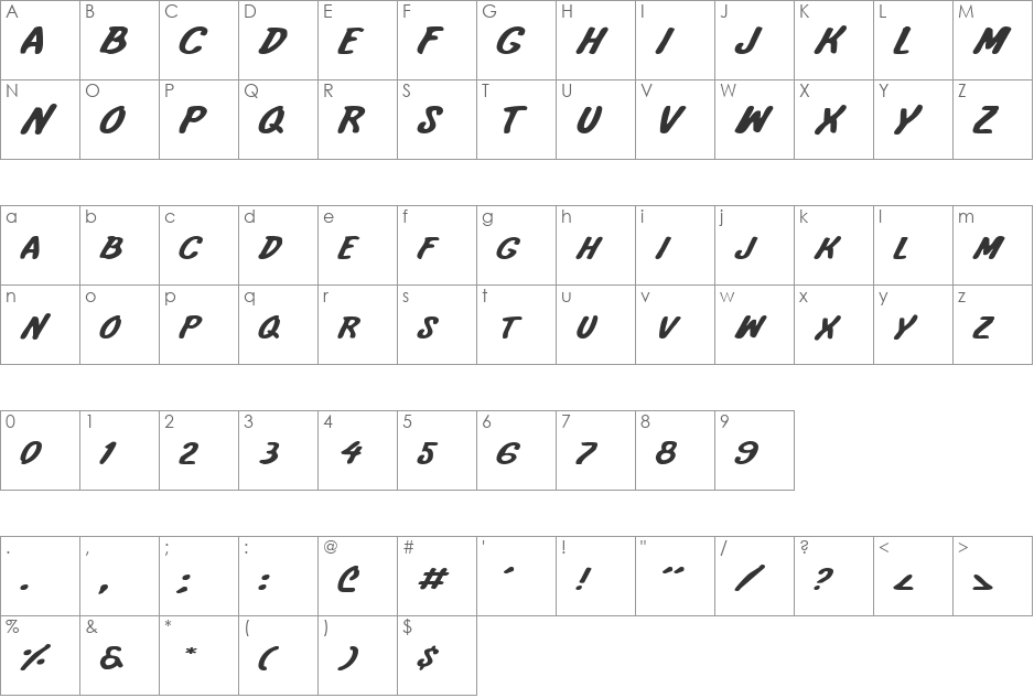 International Super Hero Exp font character map preview