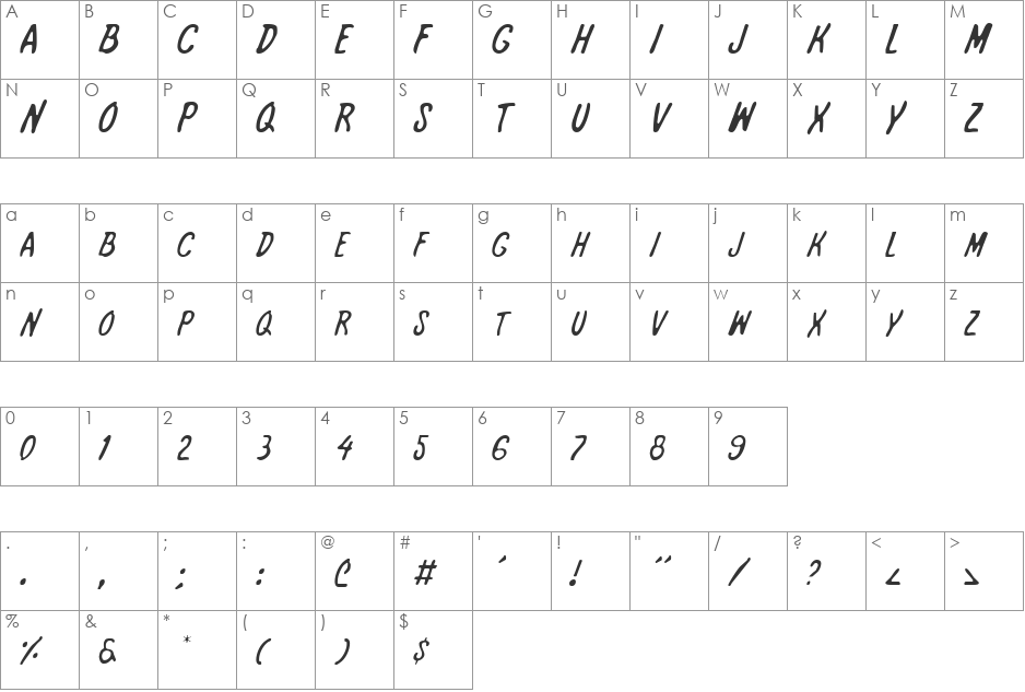 International Super Hero Light font character map preview