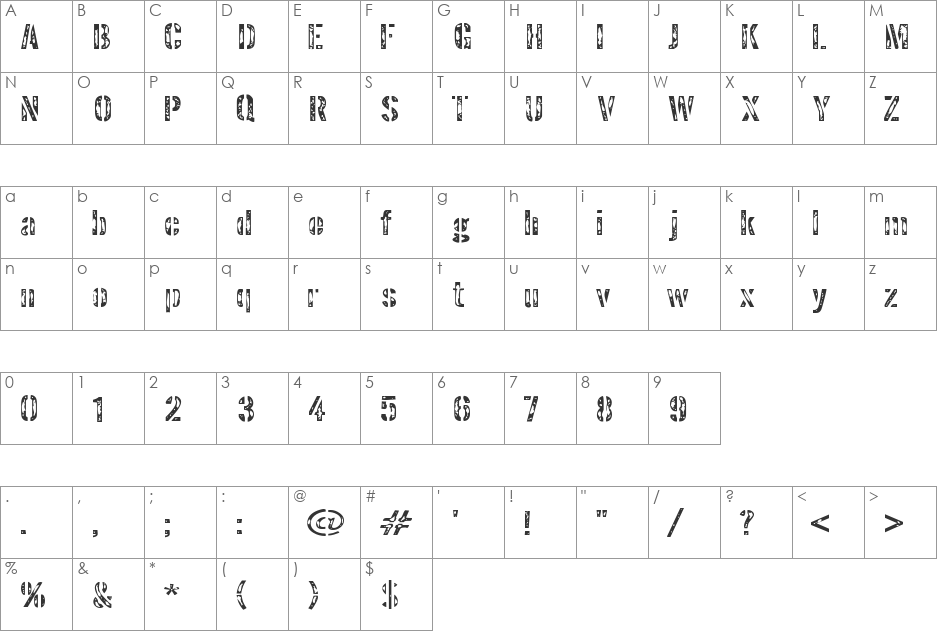 Interplanetary Crap font character map preview