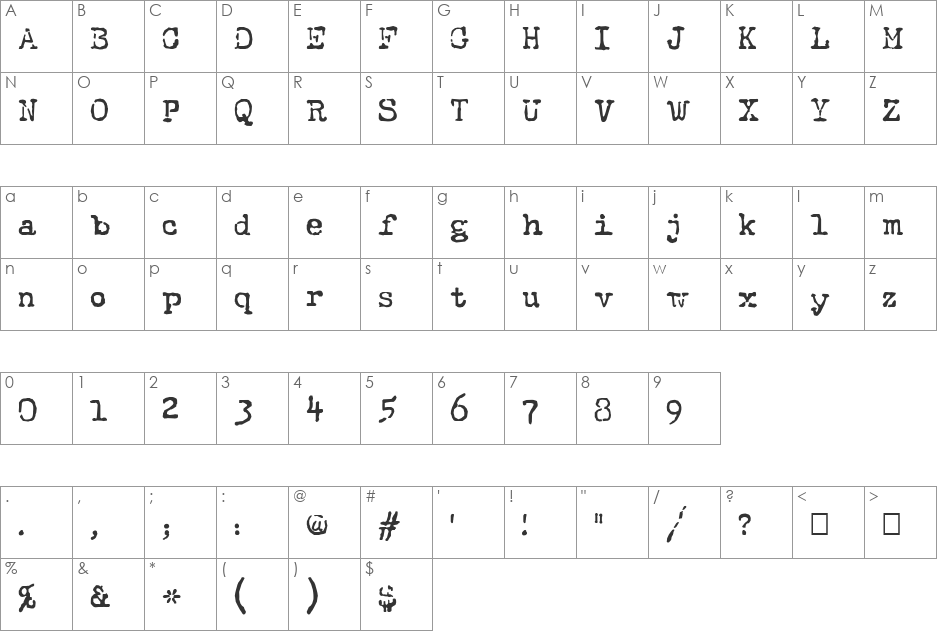 Intersidereal Quest font character map preview