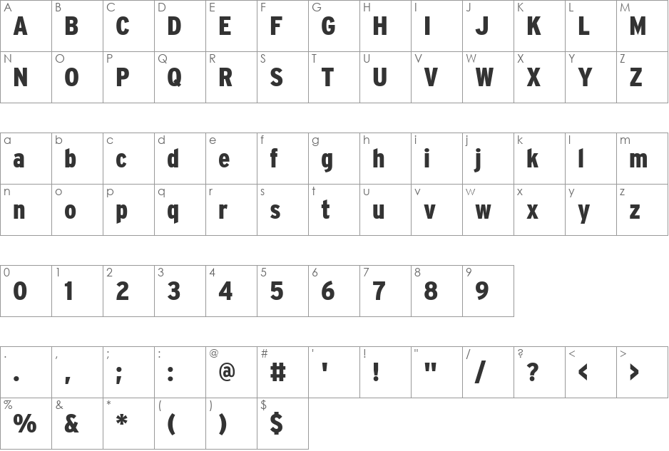 InterstateCondBlack font character map preview