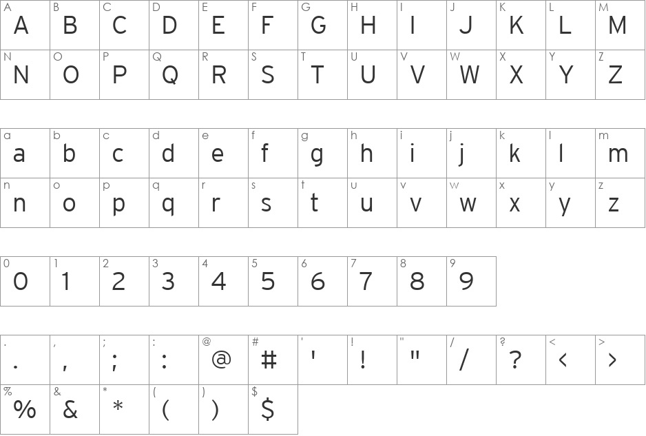 InterstateLight font character map preview