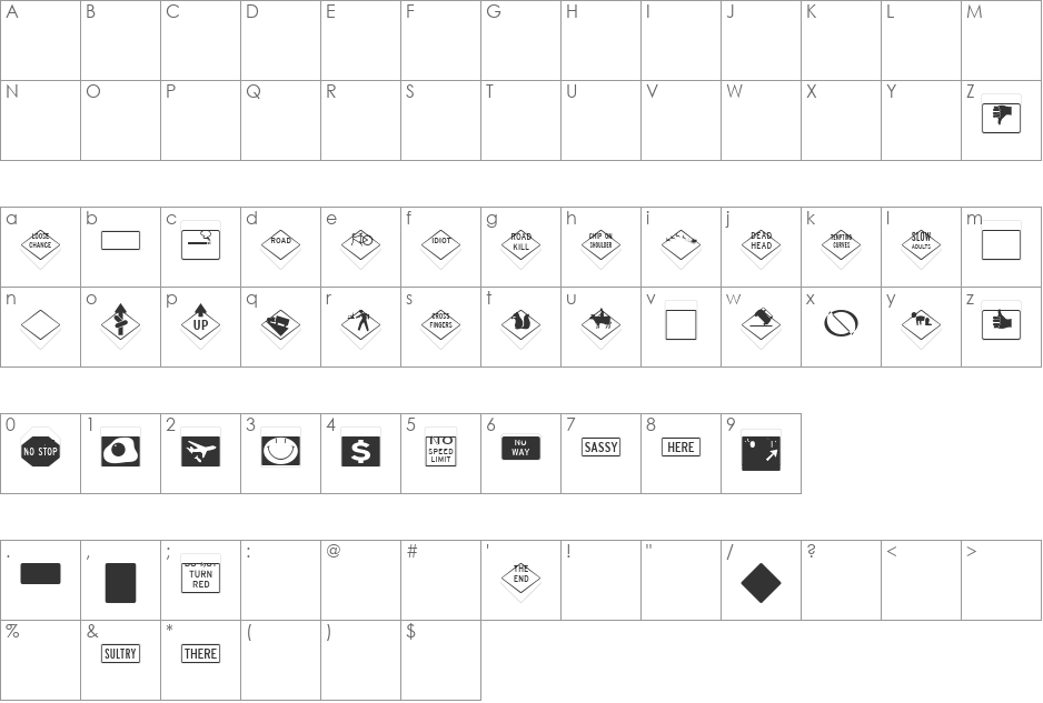 InterstatePi font character map preview
