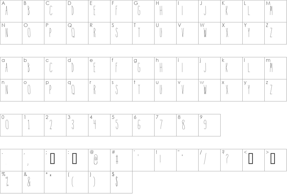 Into the Vortex font character map preview