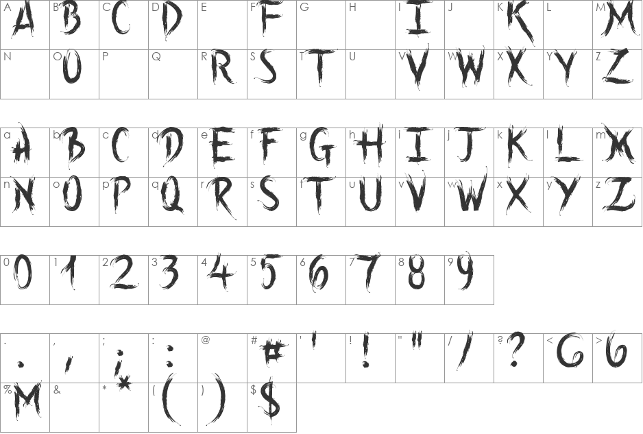 Into the Wild Demo Version font character map preview