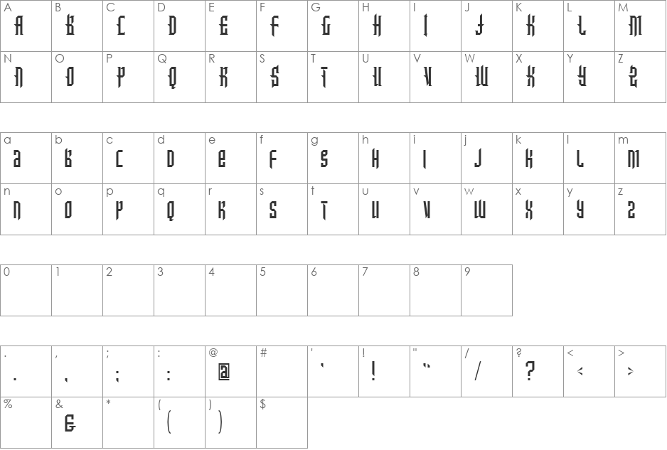 IntoTheBlue font character map preview