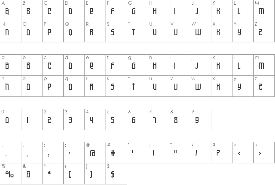 Armorica font character map preview