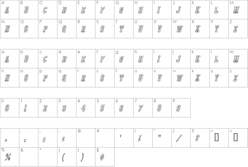 Intramural Contour Italic JL font character map preview