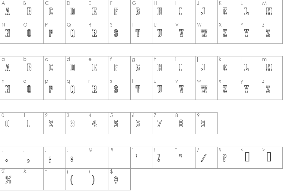 Intramural Contour JL font character map preview